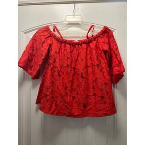 Jack By BB Dakota Women’s‎ Off Shoulder Strap Floral Lace Eyelet Top Size S Red